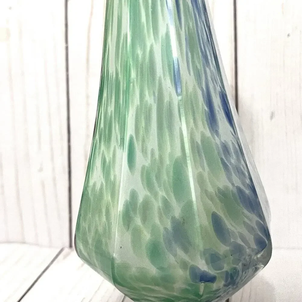 Lavorazione Murano Glass Bud Vase Fluted Twisted-Stem Blue Green Pink Speckled